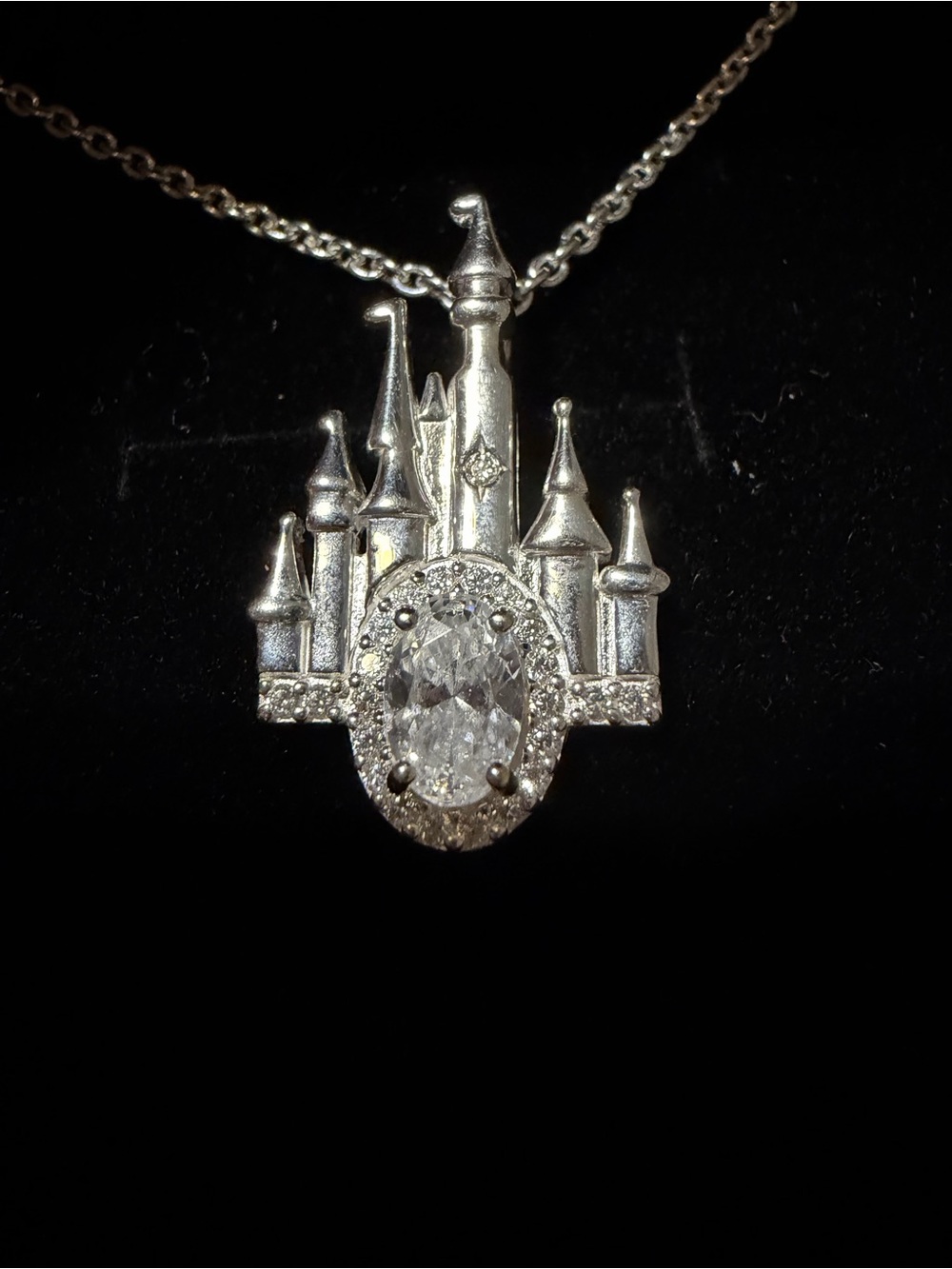 Rebecca Hook 925 Silver Castle Pendant Necklace with Sparkling Cubic Zirconia.